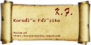 Korsós Füzike névjegykártya
